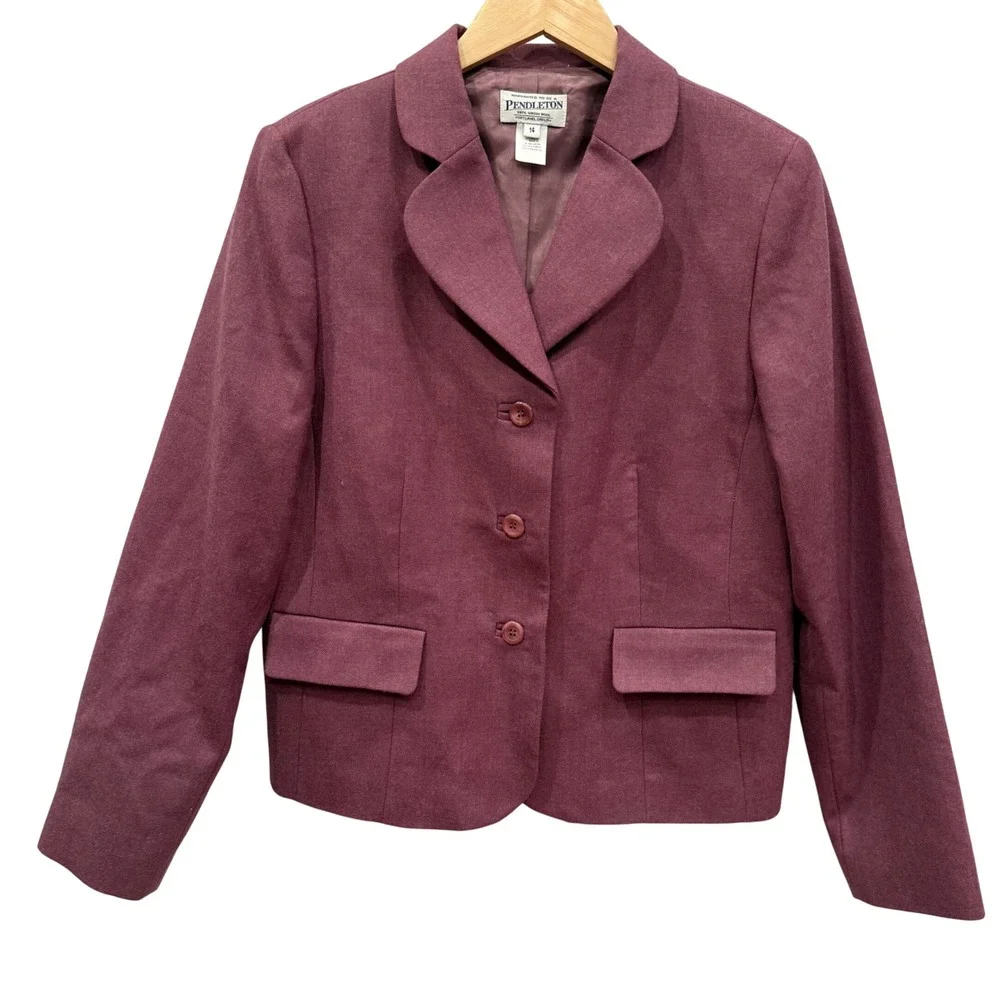 Pendleton Women's 14 Blazer Jacket‎ Burgundy Orchid Wool Classic Career Office